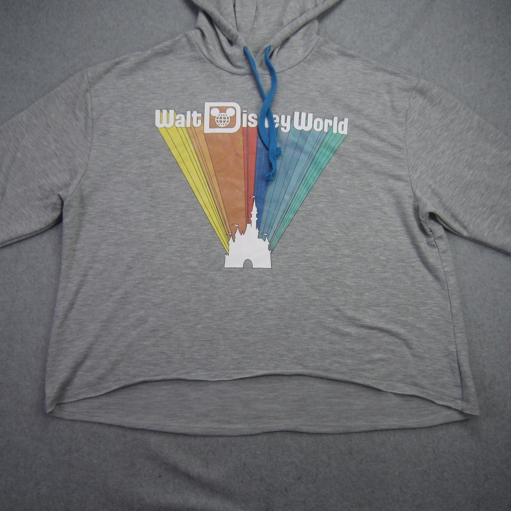 Disney Walt Disney World Hoodie Womens XL Gray Rainbow‎ Graphic Cropped - Picture 5 of 14